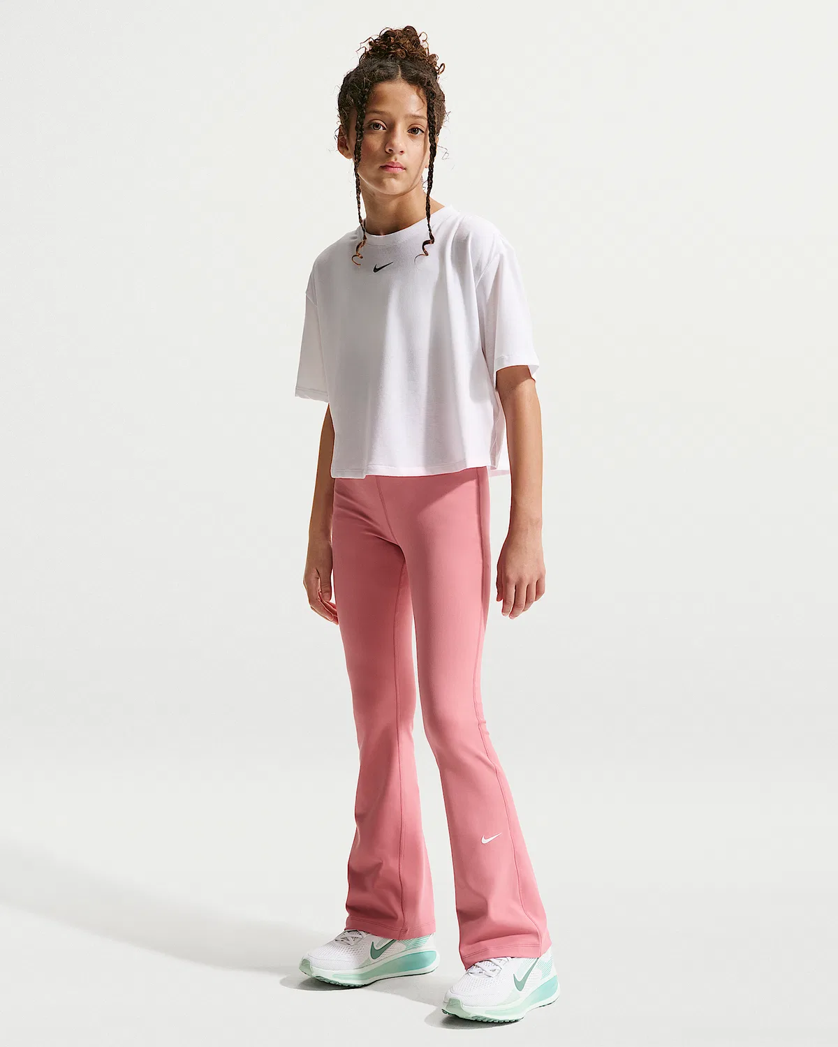 Детские леггинсы Nike One Dri-FIT с расклешенным низом, Peony/White