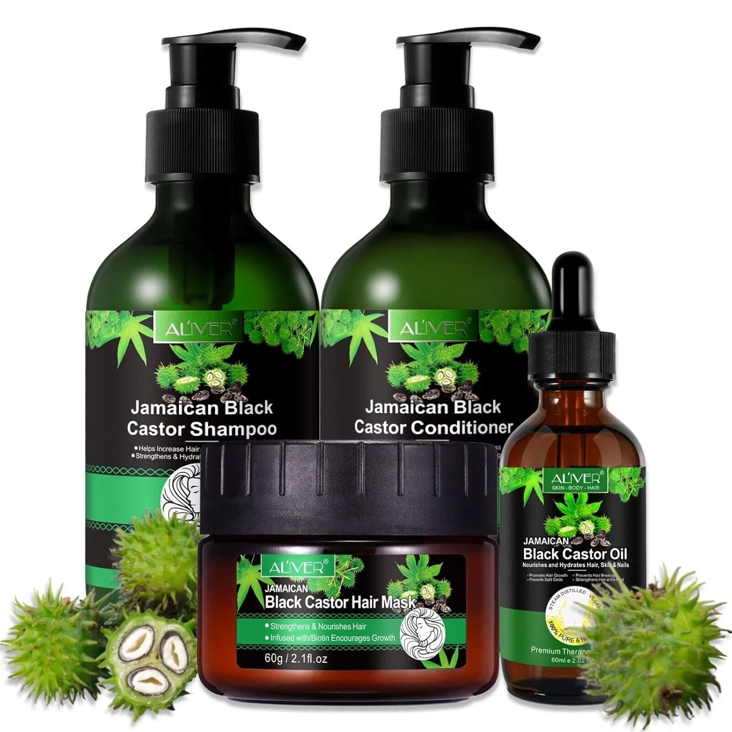 Набор для ухода за волосами P-Beauty с касторовым маслом и биотином P-Beauty Cosmetic Accessories, Set Of Hair Oil, Shampoo, Conditioner + Hair Mask