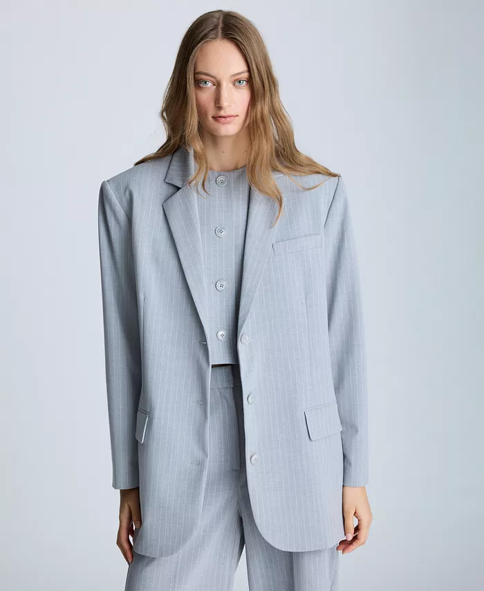 

Женский пиджак с двумя пуговицами и отложным воротником в полоску Kenneth Cole, синий