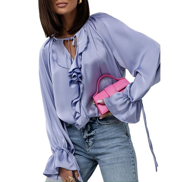 

Женская винтажная блуза с рюшами и v-образным вырезом Yesfashion, Purple