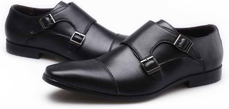 

Мужские классические туфли - лоферы с тройной пряжкой из натуральной кожи с закрытым носком для формального стиля Tisamy, черный
