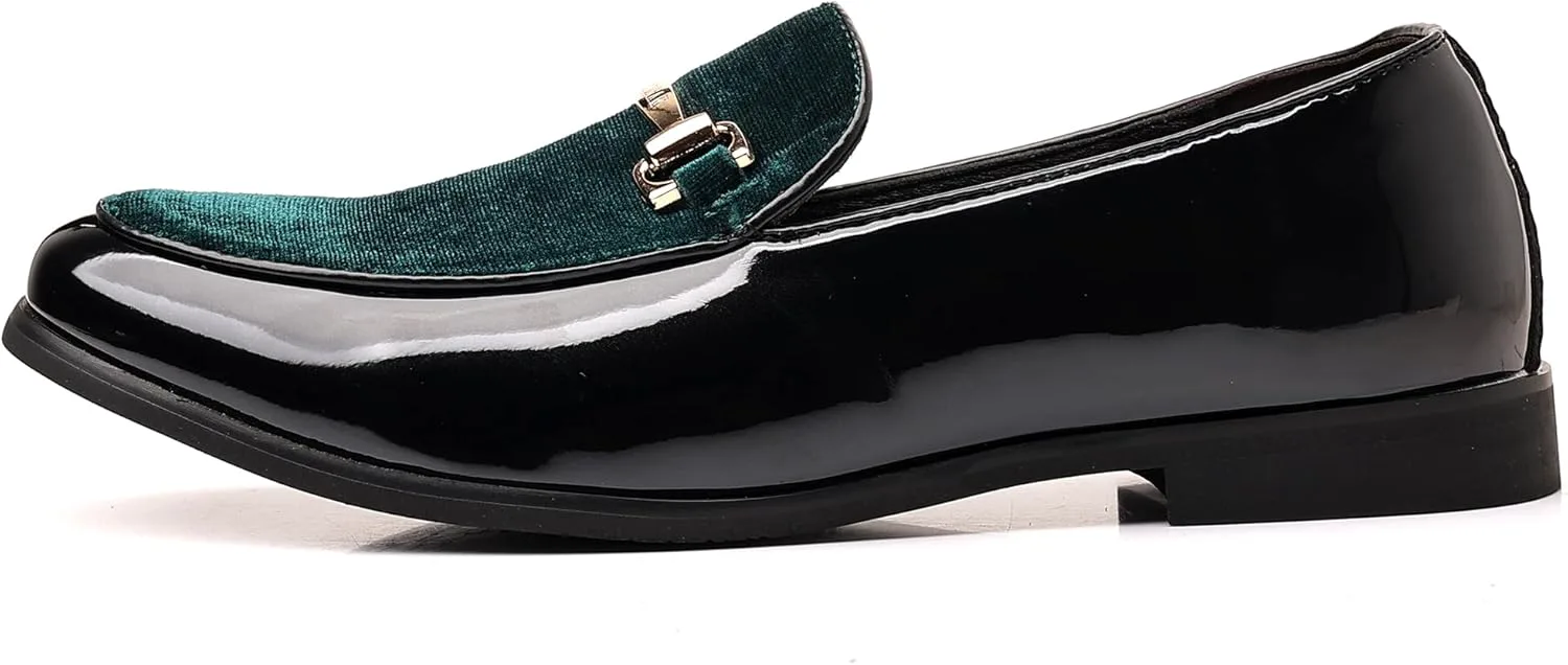 

Мужские повседневные туфли COSIDRAM, модные лоферы из бархата и лакированной кожи с классической золотой пряжкой, для бизнеса и вечеринок, зеленый