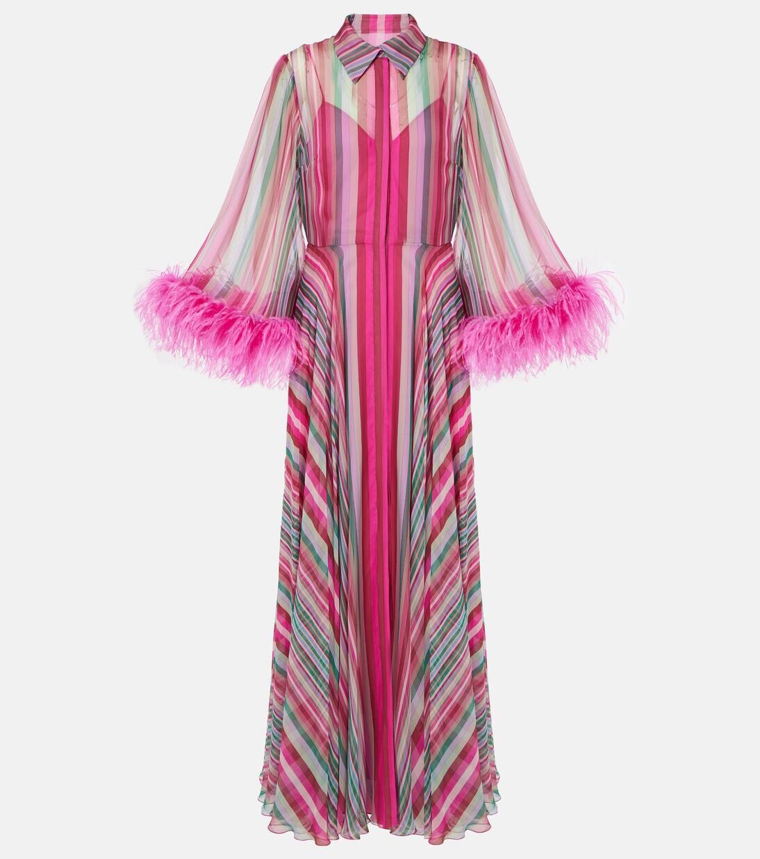 

Платье из шелкового шифона с отделкой из перьев Valentino, разноцветный