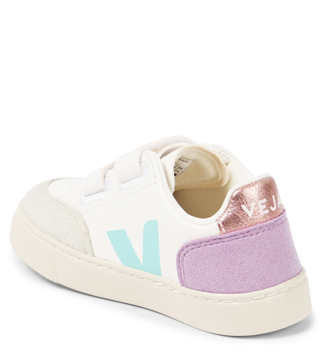 Кроссовки из кожи с отделкой из замши V-12 Veja Kids, Extra-White_Multico-Orchid — фото 3