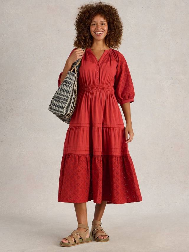 

Платье миди Willow из органического хлопка с вышивкой White Stuff, Dark Red