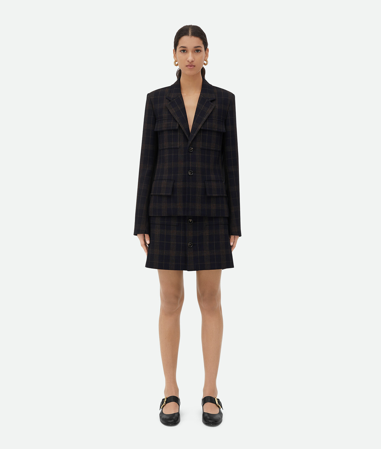 

Клетчатая хлопковая куртка из мулине Bottega Veneta, коричневый/синий