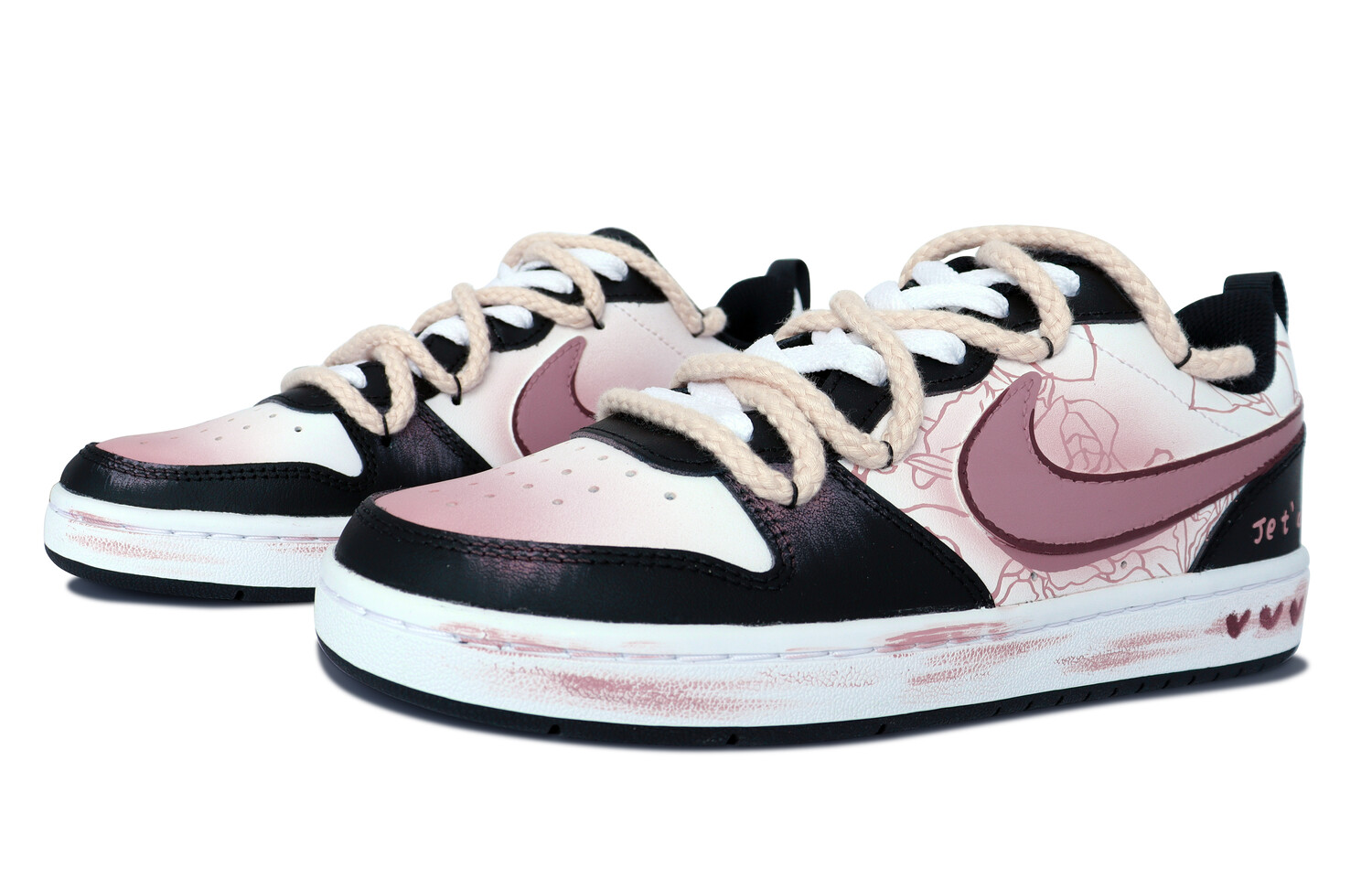 

Кроссовки Nike Court Borough Skateboarding Shoes Women's Low-top Black/pink/white, розовый