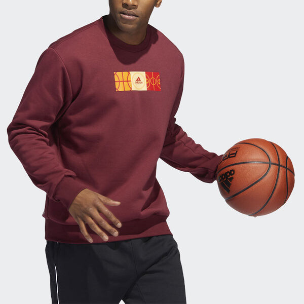 Толстовка Men's adidas Mic Gfx Crew Limited Basketball Sports Printing Fleece Lined Round Neck Pullover Red, красный — фото 3