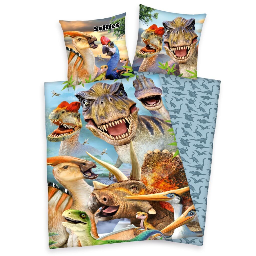 

Постельное белье Selfies Dinosaur/детское постельное белье, 100% хлопок (Renforcee), 80х80+135х200 см Herding