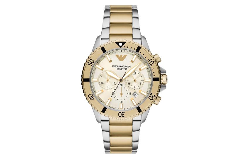 

EMPORIO ARMANI Часы World Explorer Chronograph Two Tone Stainless Steel Watch, Gold Dial