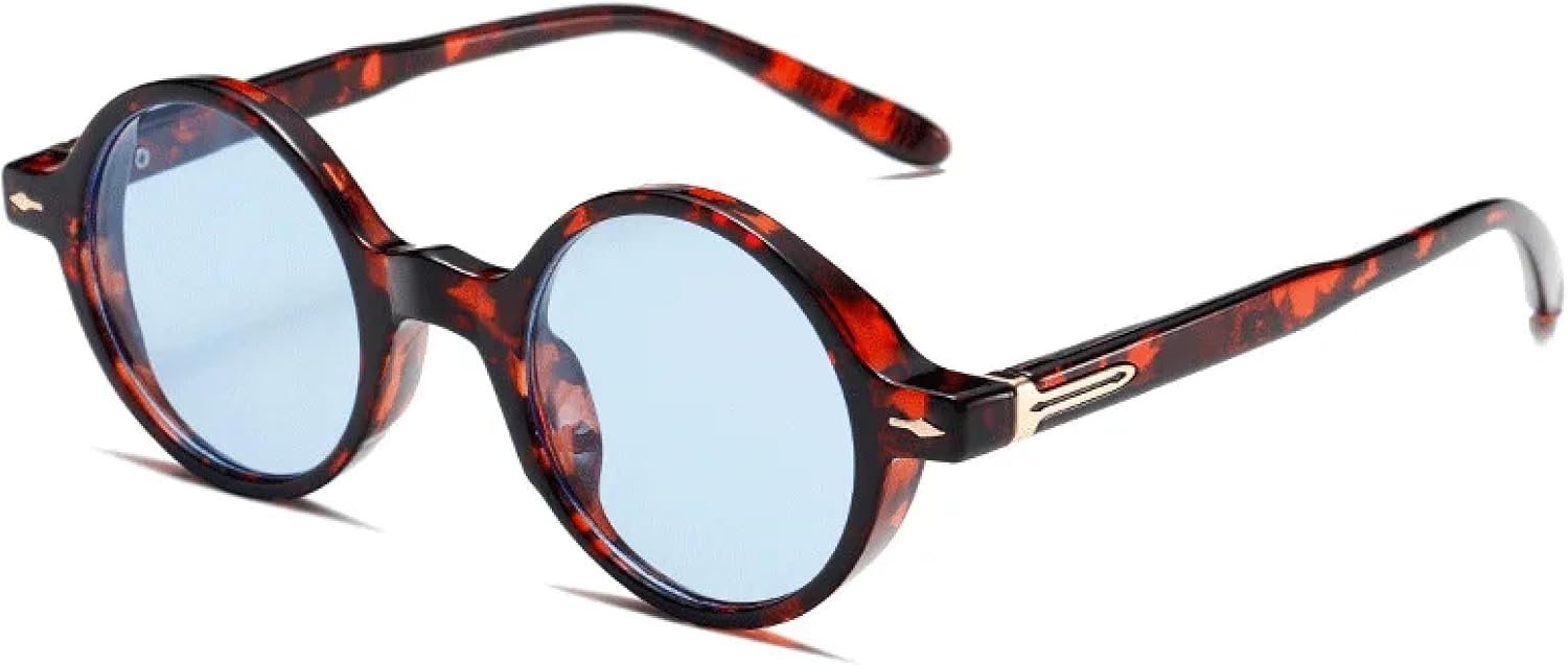 

Очки Favor Small Round Glasses Punk для женщин, солнцезащитные очки Rivets для мужчин, сине-зеленые очки с леопардовым принтом и защитой от УФ-излучения UV400 DSVIGF, Leopard Blue