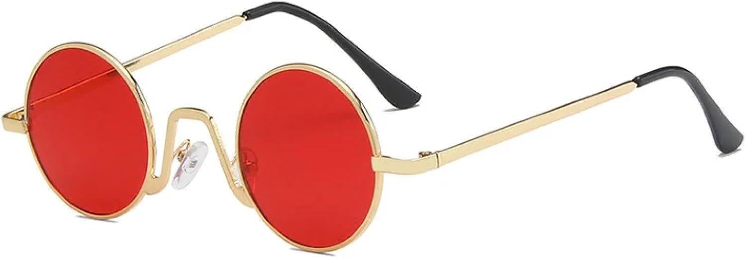 

Модные металлические круглые солнцезащитные очки в маленькой оправе для женщин и мужчин, в стиле хип-хоп, классические, для активного отдыха, вождения и путешествий, с защитой от УФ-излучения UV400 TKKTLLT, Gold Red