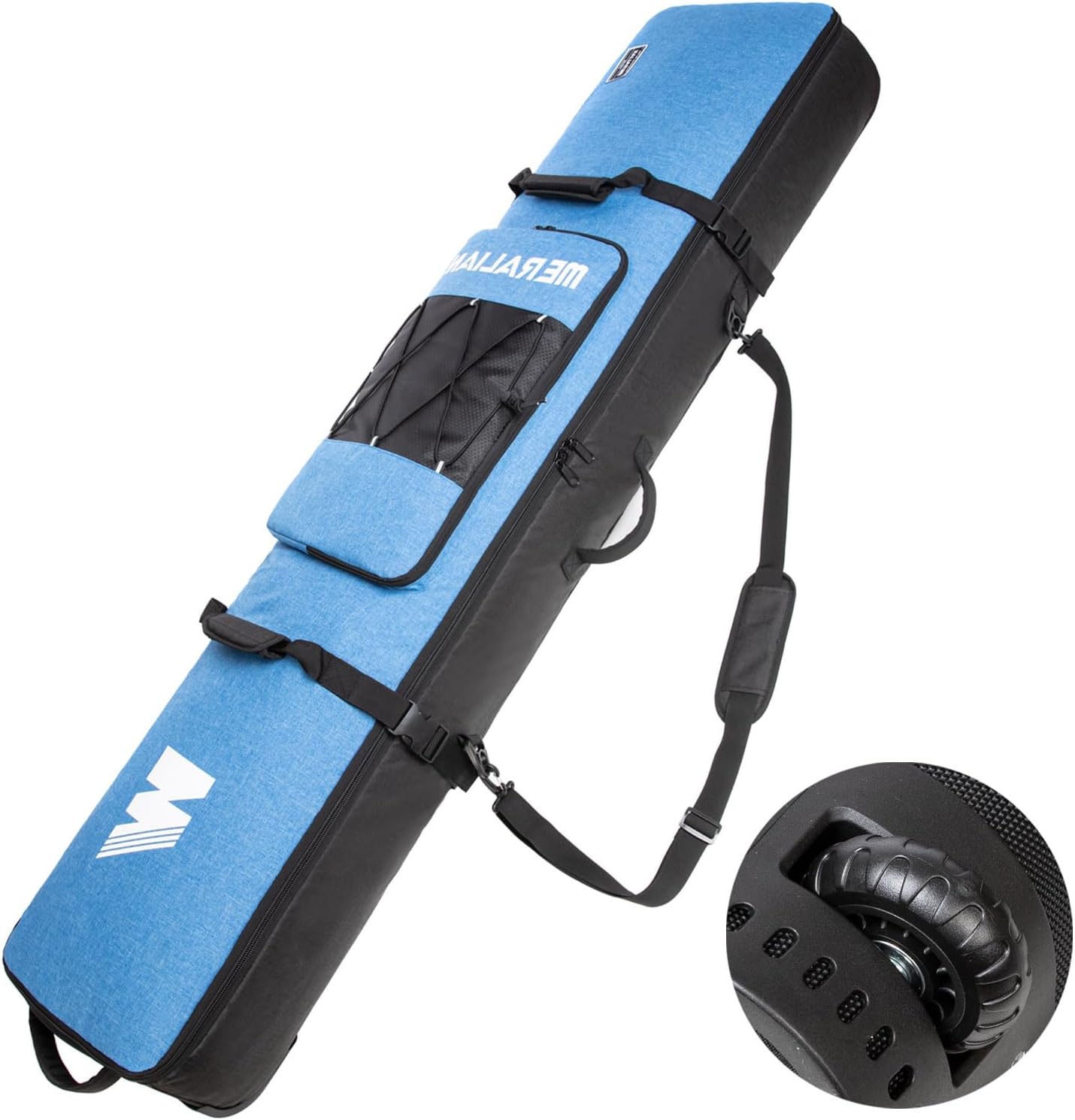 

Сумка для сноуборда с колесами, мягкая сумка на роликах для одного сноуборда и ботинок для сноуборда, доступная длина 160 см и 170 см. MERALIAN, Blue