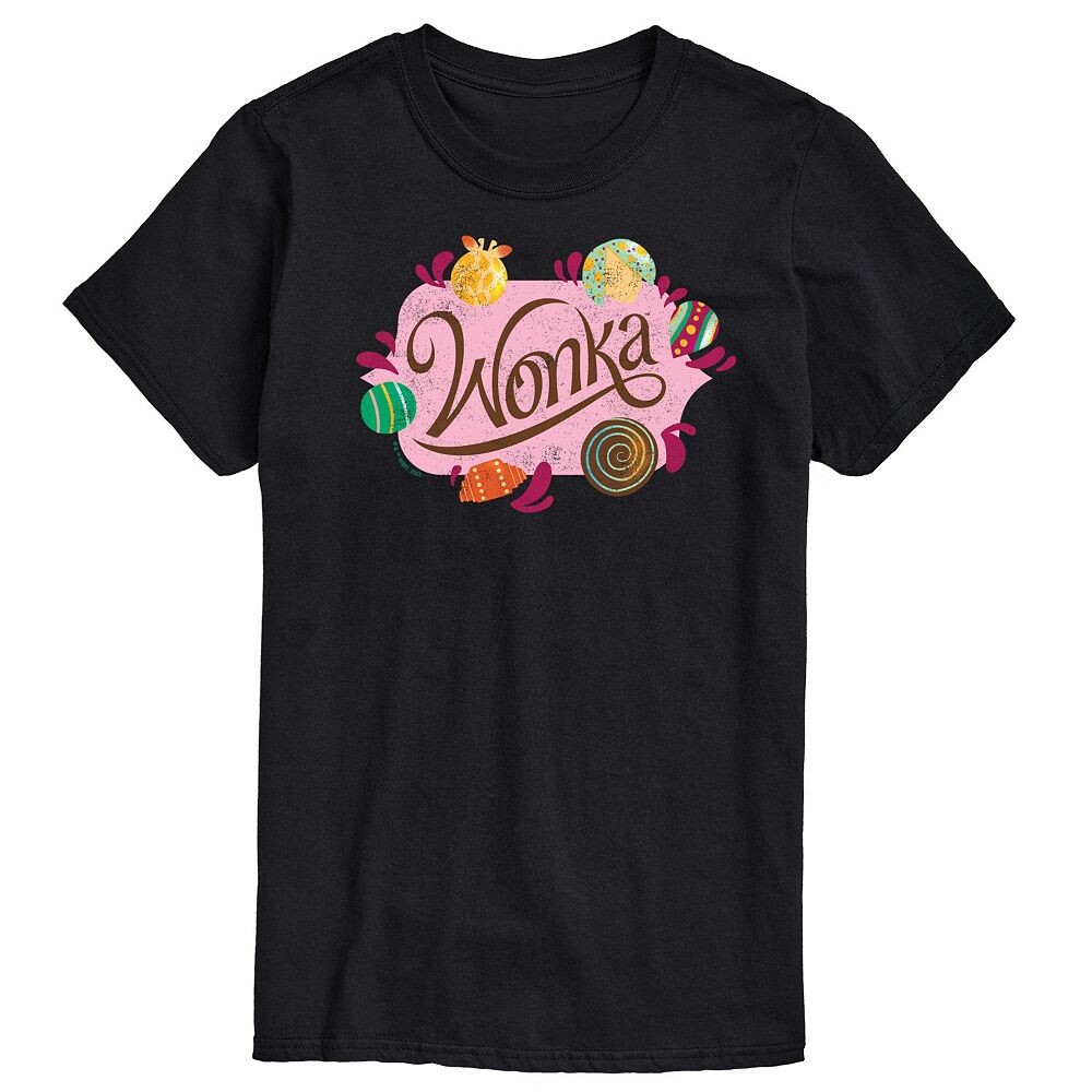 

Мужская футболка с логотипом Wonka и рисунком конфет Licensed Character, черный