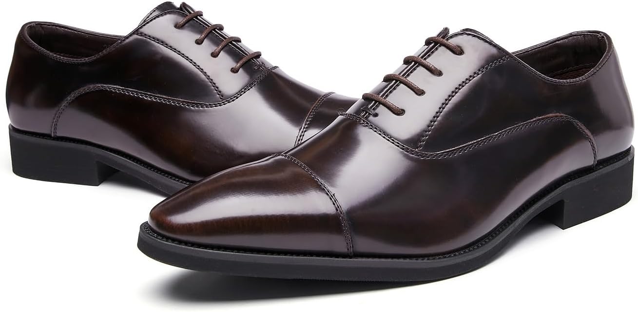 Мужские туфли с закрытым носком Cap Toe, оксфорды, лакированная кожа, для формальных мероприятий, деловых встреч, смокинга, повседневные, дерби, свадебные туфли для мужчин Santimon, коричневый — фото 4