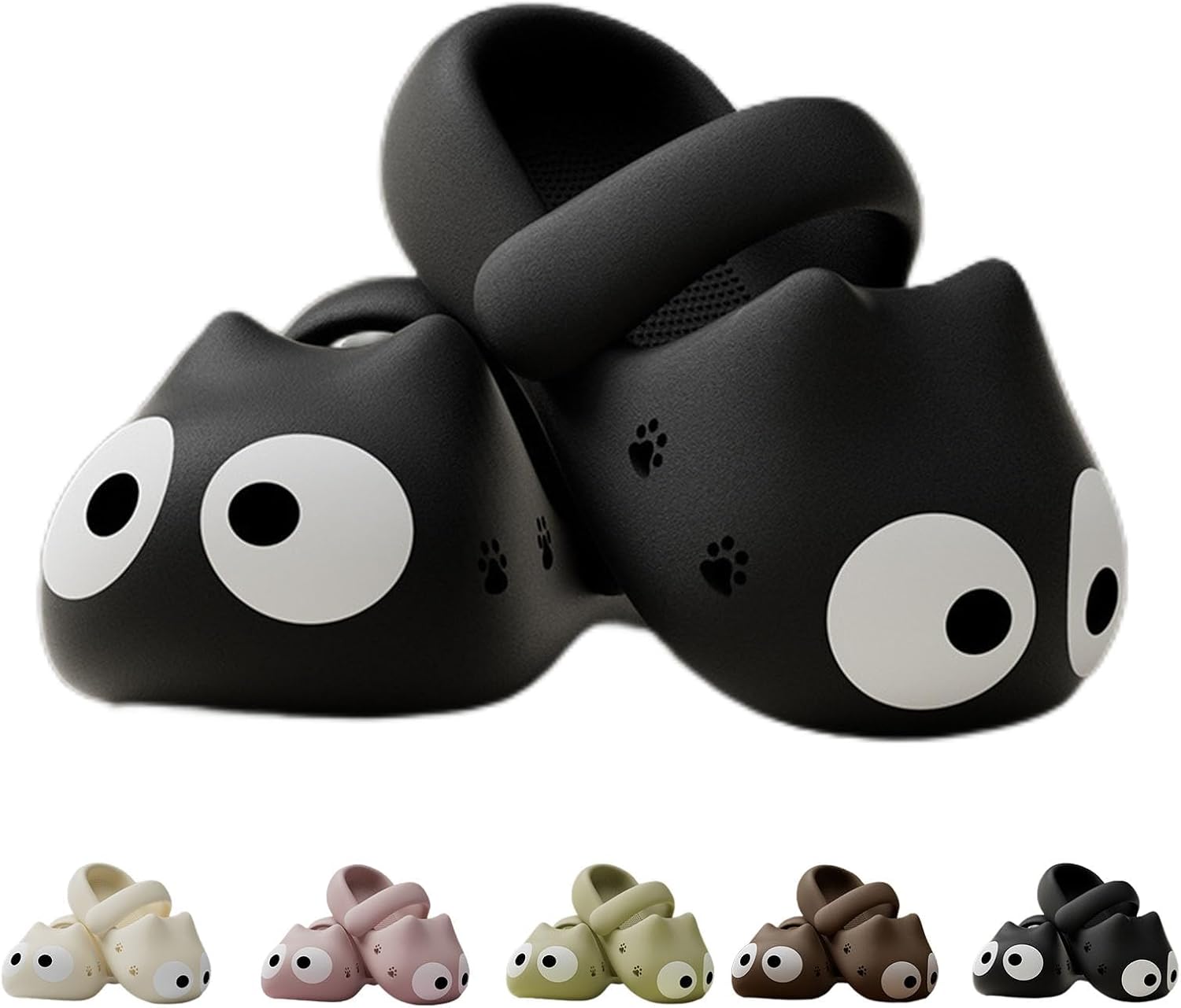 

Тапочки с большими глазами для женщин, милые кошачьи тапочки, летние тапочки-кошки, шлепанцы для душа, тапочки с толстой подошвой и противоскользящей поверхностью для пляжа Generic, черный