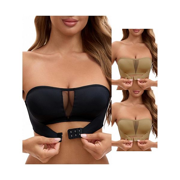 

3 упаковки женских бесшовных бра-бандо с сетчатой вставкой спереди Inspire Chic, Khaki Black