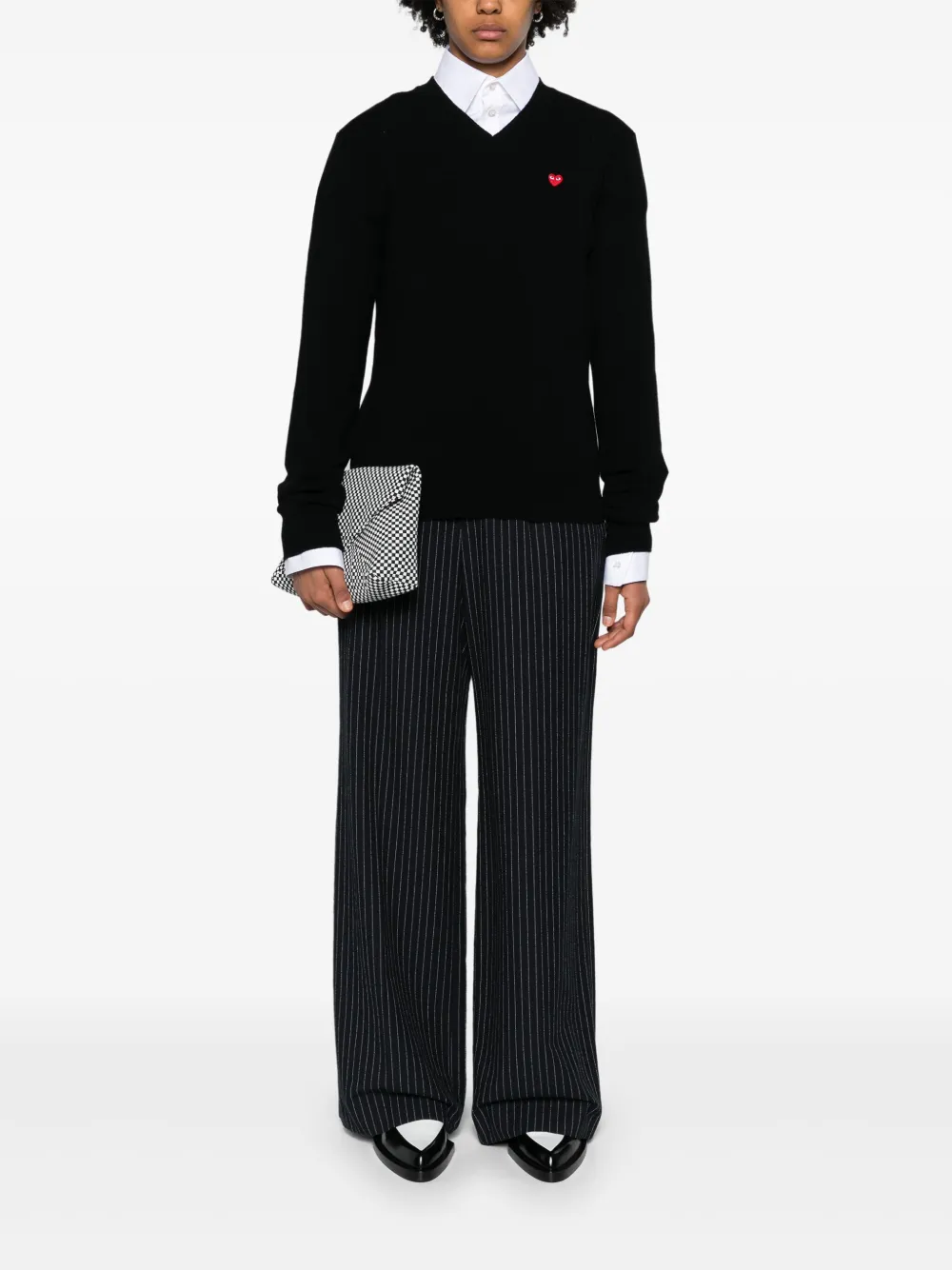 Шерстяной джемпер с нашивкой-логотипом Comme Des Garçons Play, черный — фото 3