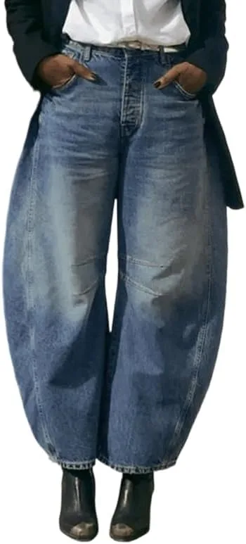 

Женские джинсы Wide Leg Barrel Denim Midi Waisted Loose Vintage Split Pleated oshoplive