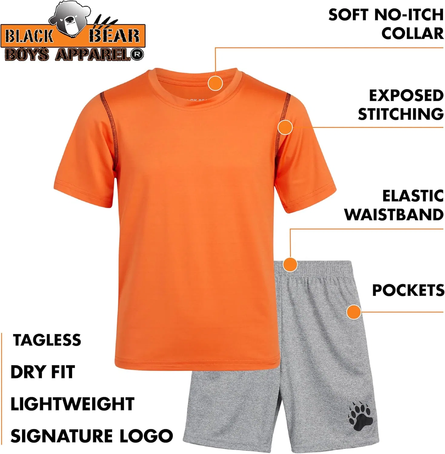 Спортивный комплект для мальчиков Black Bear Active: футболка с коротким рукавом и круглым вырезом, шорты (8-18 лет) — фото 2