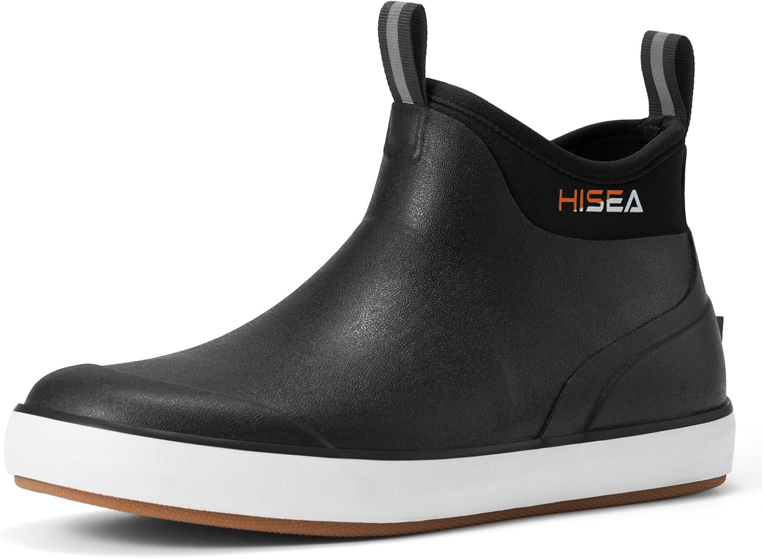 

Мужские ботинки HISEA для палубы, широкие носки, мужские дождевые сапоги, водонепроницаемые рыболовные сапоги, противоскользящие, высокие ботинки до щиколотки с дышащей неопреновой подкладкой, резиновые сапоги, черный