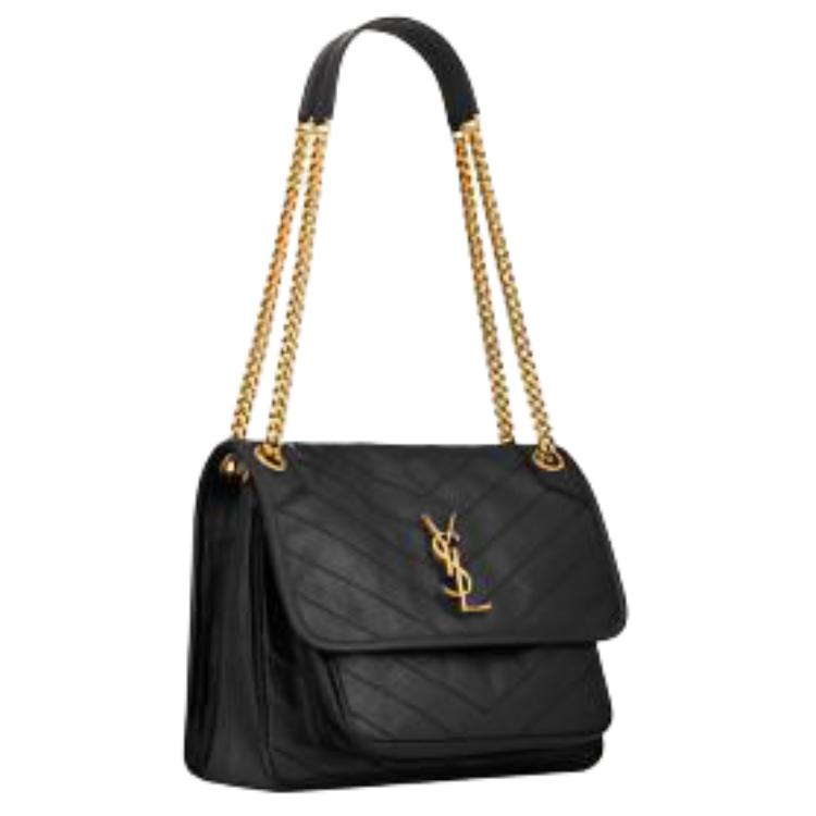 SAINT LAURENT Кожаная сумка через плечо среднего размера женская черная — фото 2