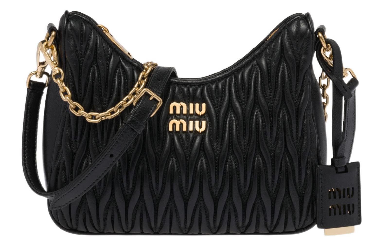 

Мателассовая мягкая кожаная сумка через плечо из овечьей кожи, женская черная MIU MIU, Set (Bag+Dust Bag)