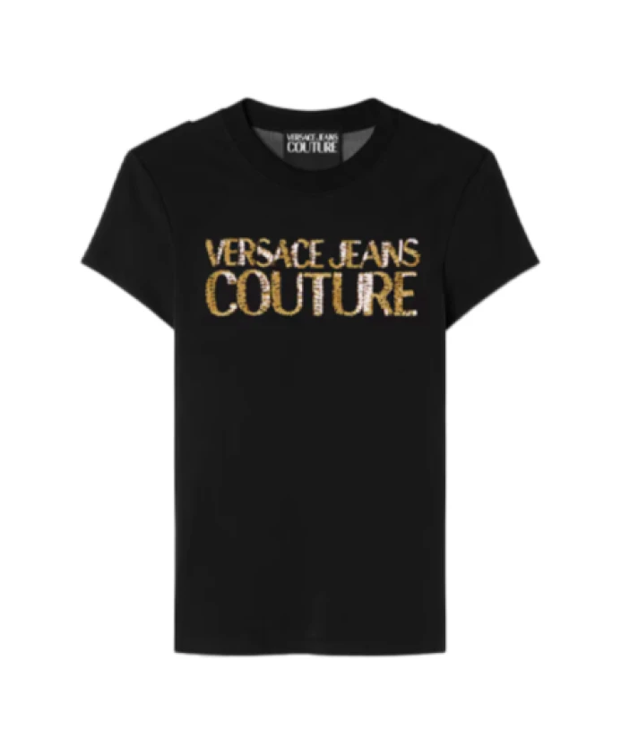 

Футболка с фирменным логотипом и пайетками Versace Jeans Couture, черный