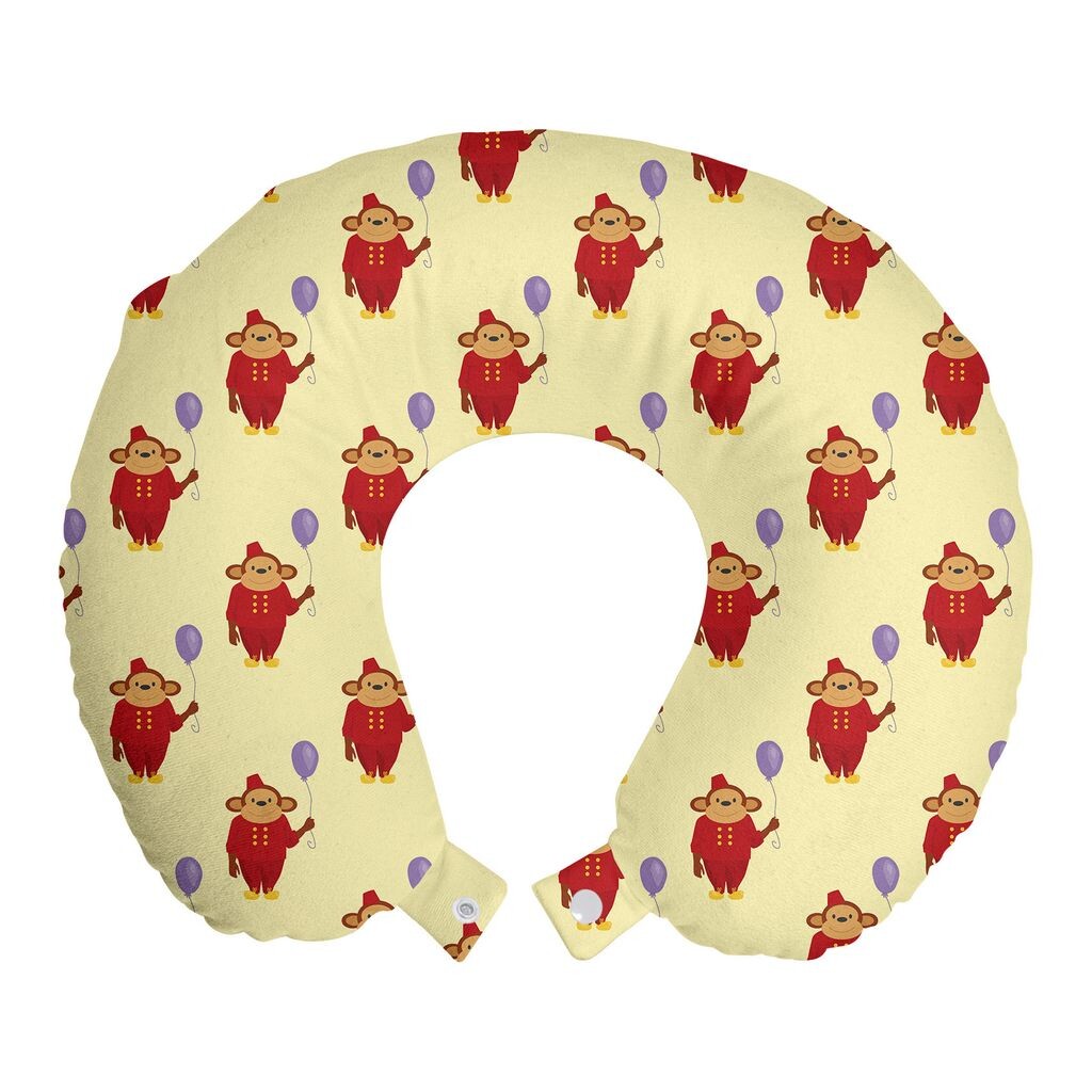 

Подушка для путешествий в цирке ABAKUHAUS, поддержка шеи, забавная обезьянка в выставочной одежде, пенопластовый дорожный предмет для самолета и автомобиля, 30x30 см, бледно-желтый, разноцветный