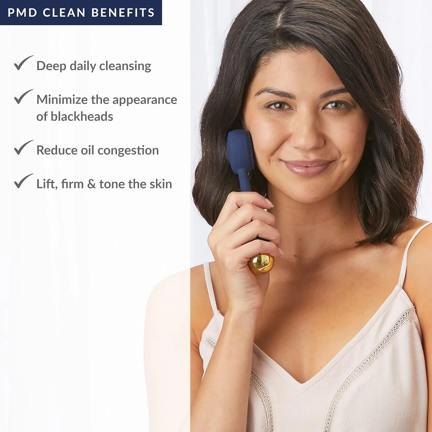 PMD Clean - интеллектуальное устройство для очищения лица с силиконовой щеточкой и антивозрастным массажером. Pmd Beauty, Navy — фото 2