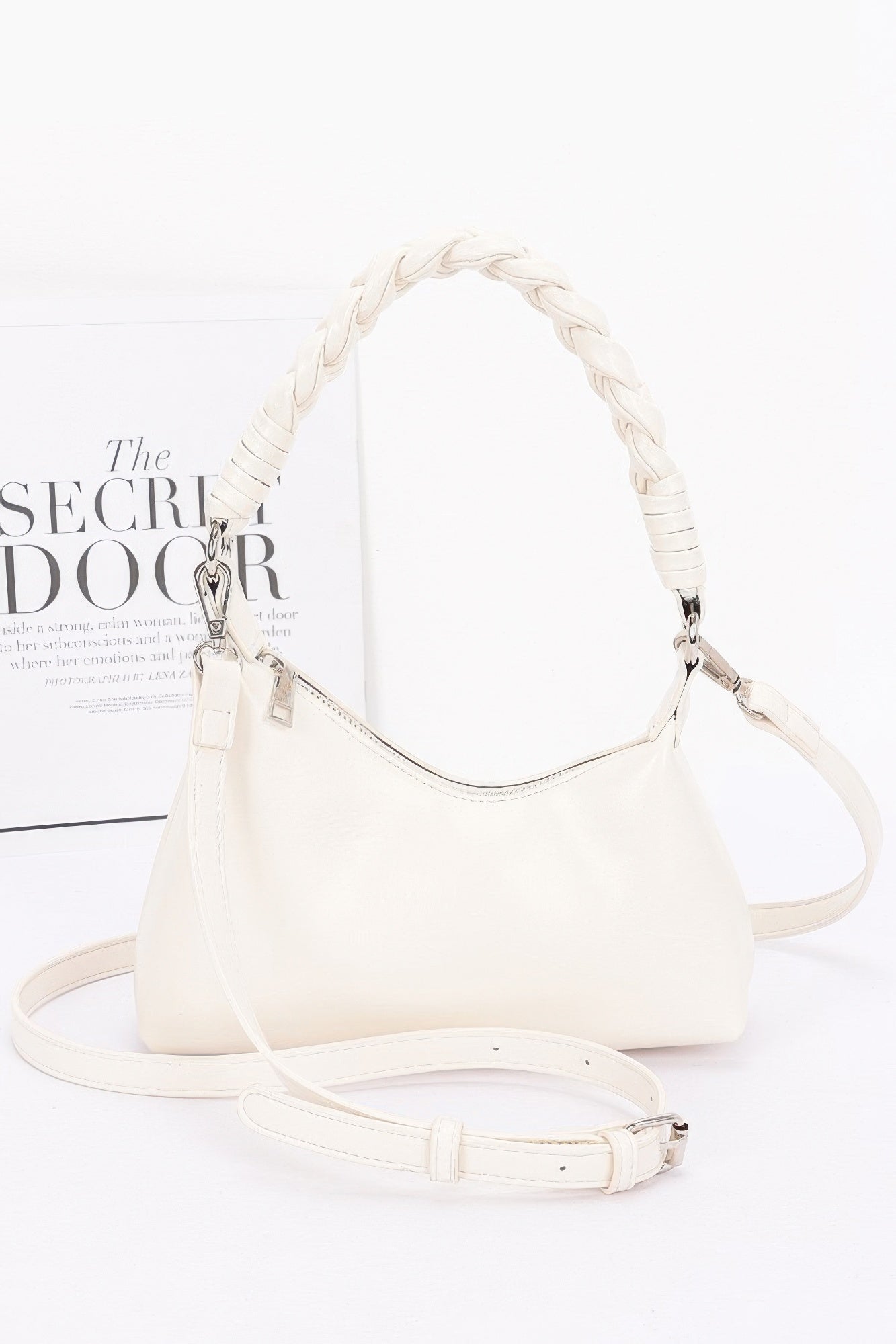 

FASHNZFAB женская сумка через плечо из искусственной кожи с плетеным ремешком, слоновая кость