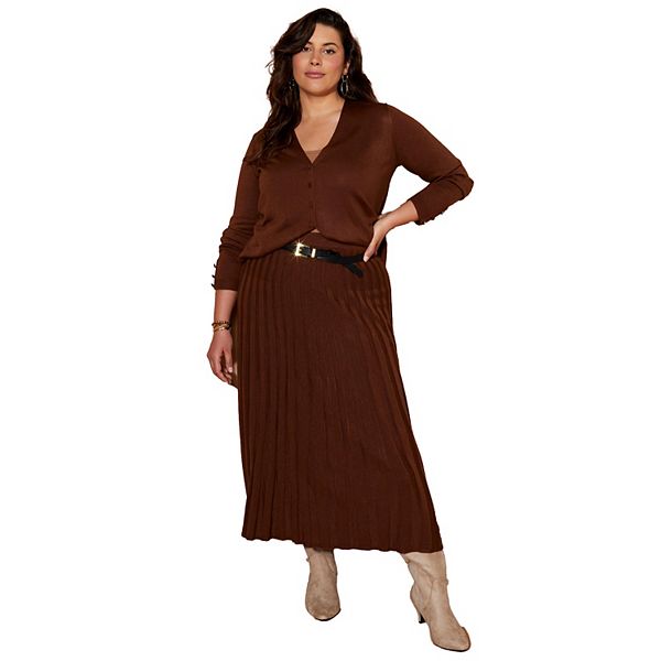 

Юбка миди плиссированная plus size June & Vie, Cocoa Brown