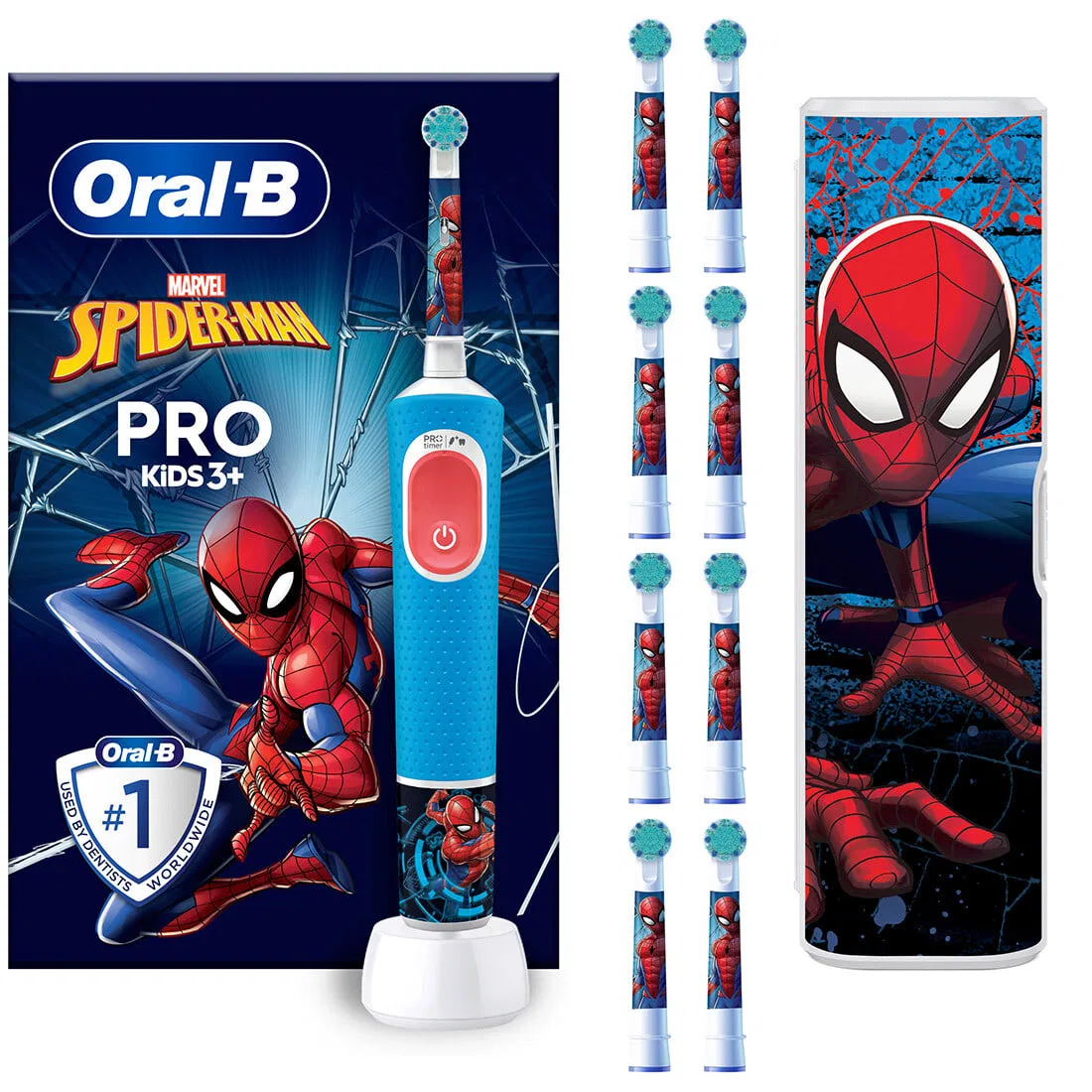 Электрическая детская зубная щетка Sensitiv+ Oral-B Spiderman синяя