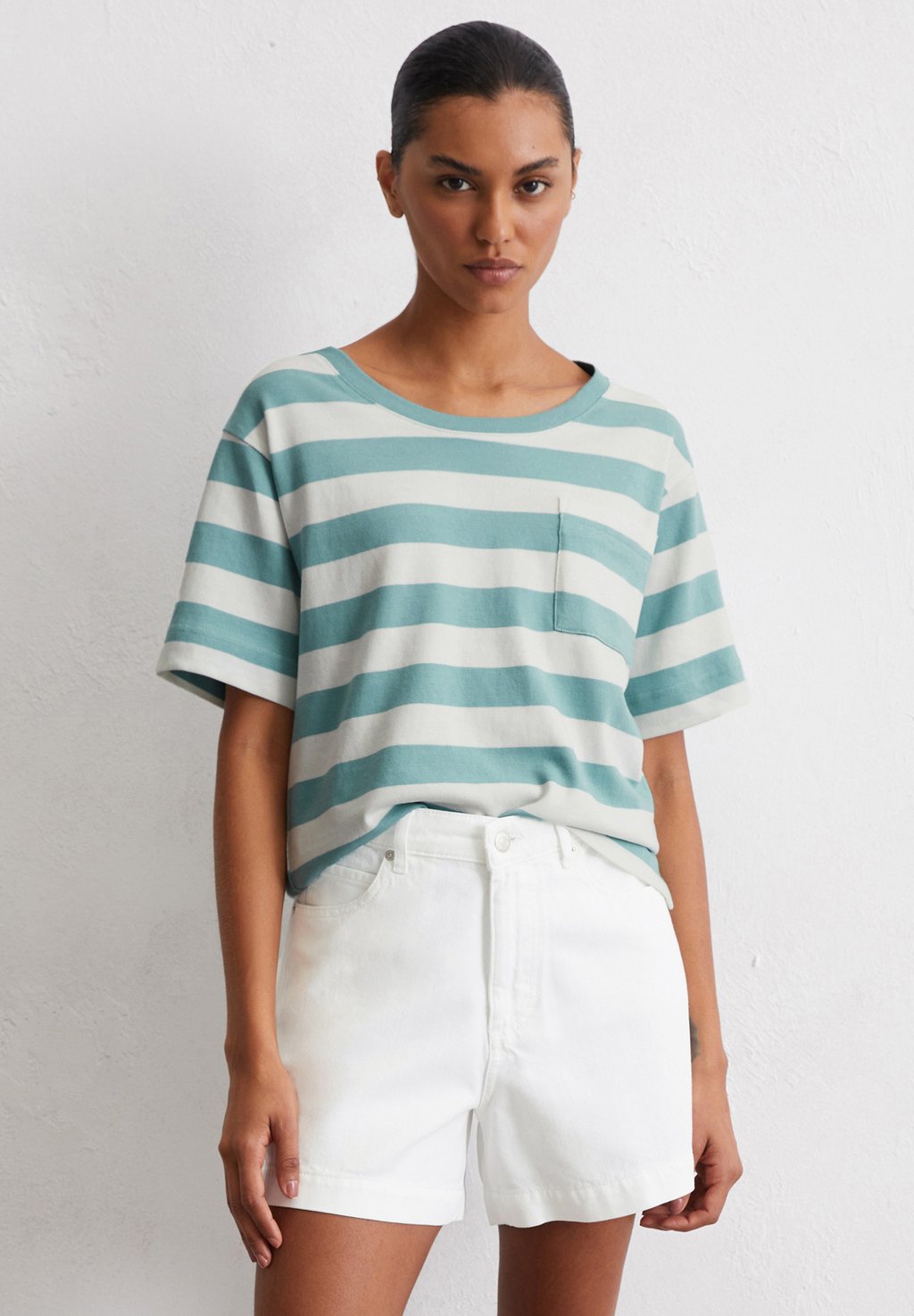 

Футболка с принтом SHORT SLEEVE ROUND NECK STRIPED Marc O'Polo, цвет Multi Pure Teal