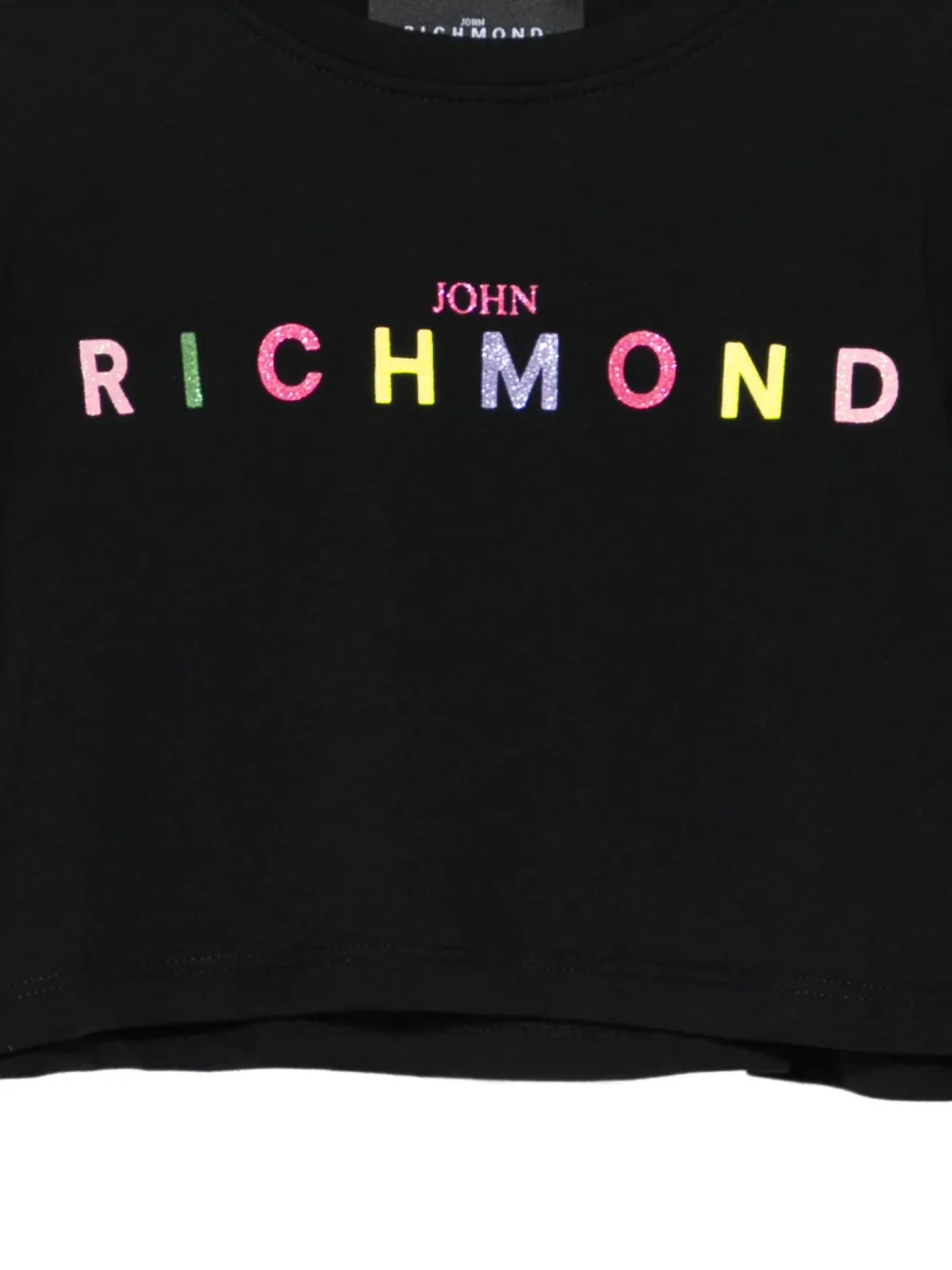 Укороченная футболка с оборками на рукавах John Richmond Junior, черный — фото 3