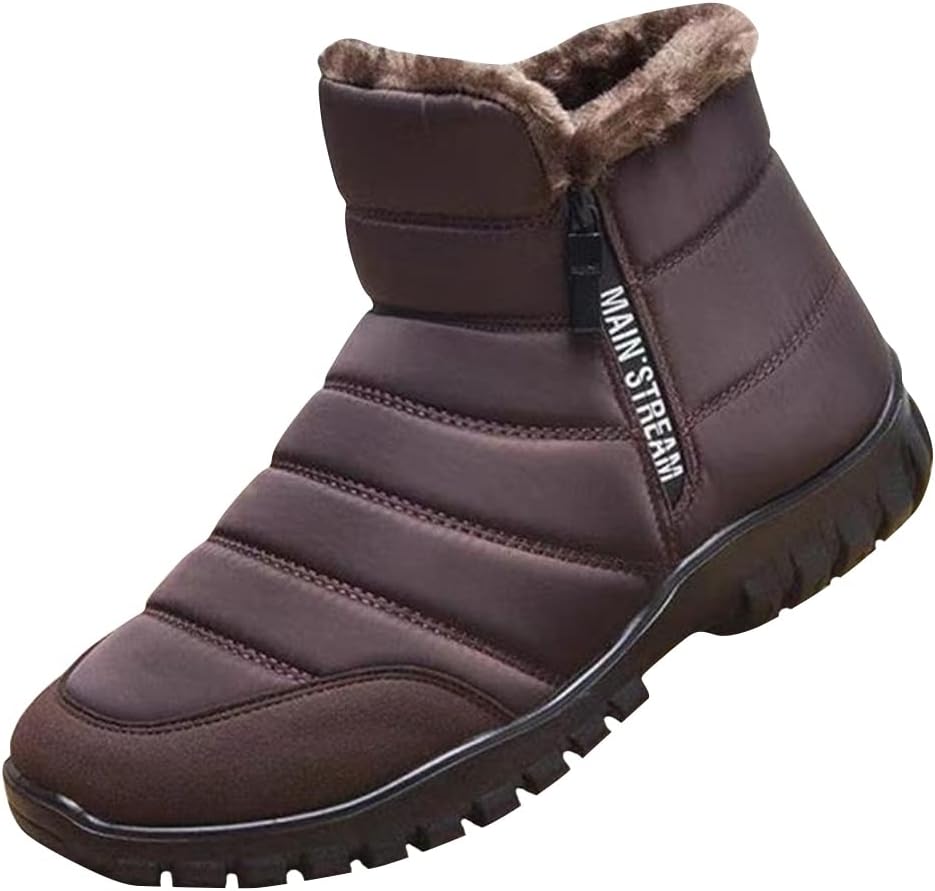 

Зимние ботинки для мужчин, мужские водонепроницаемые зимние ботинки с молнией, широкая носочная часть, босоножки, утепленные мехом, минималистичная подошва с нулевым перепадом Soft Time Toy, коричневый