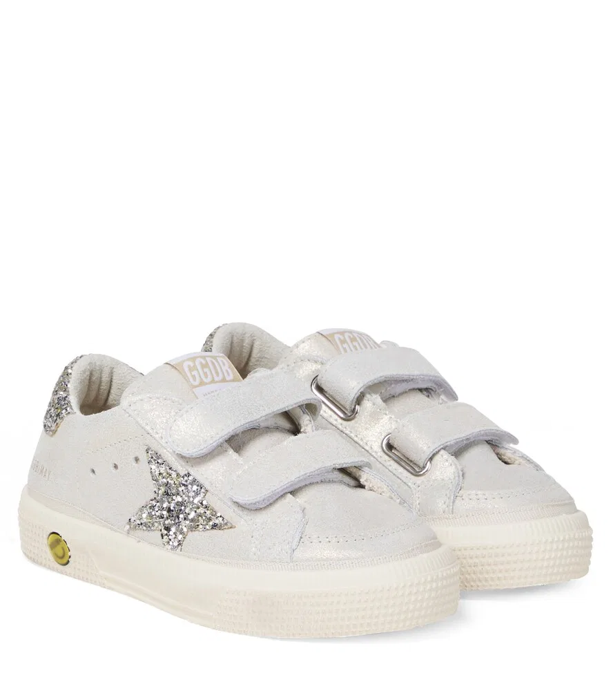 Кожаные кроссовки с блестками May School Golden Goose Kids, белый