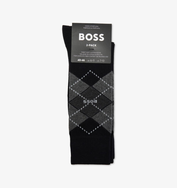 

Упаковка из двух носков из хлопковой смеси с интарсией и длинной резинкой Boss, черный