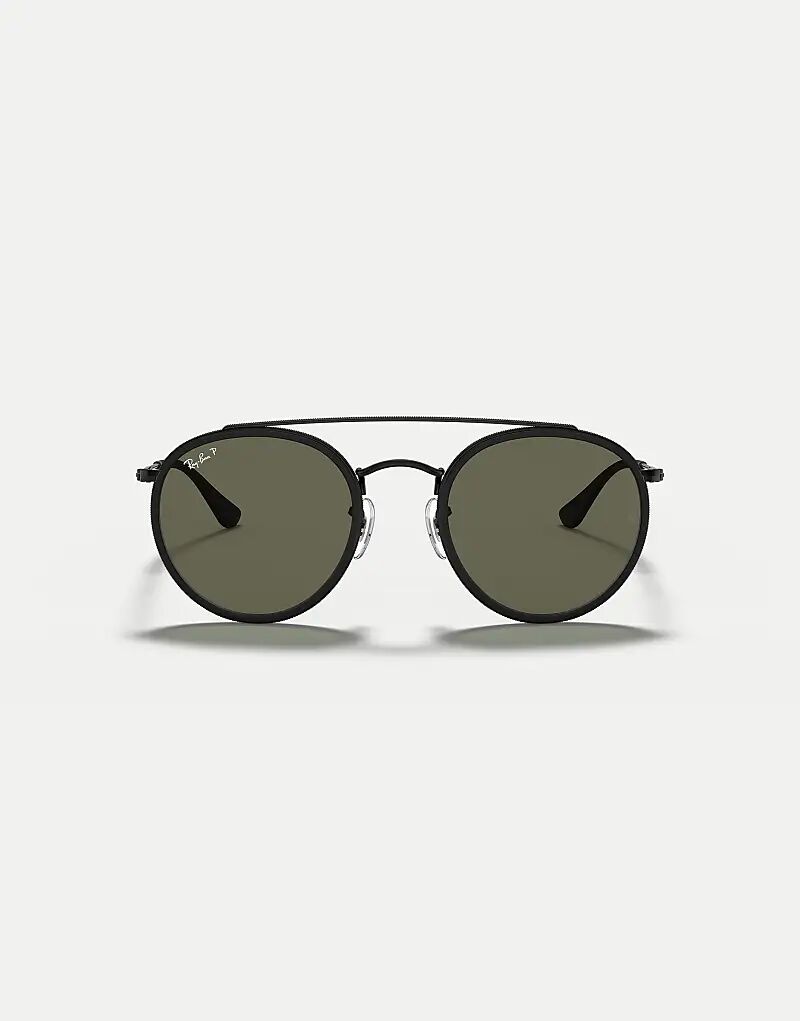 

Солнцезащитные очки Ray-Ban Round с двойной перемычкой, поляризованные, с зелеными линзами, черного цвета