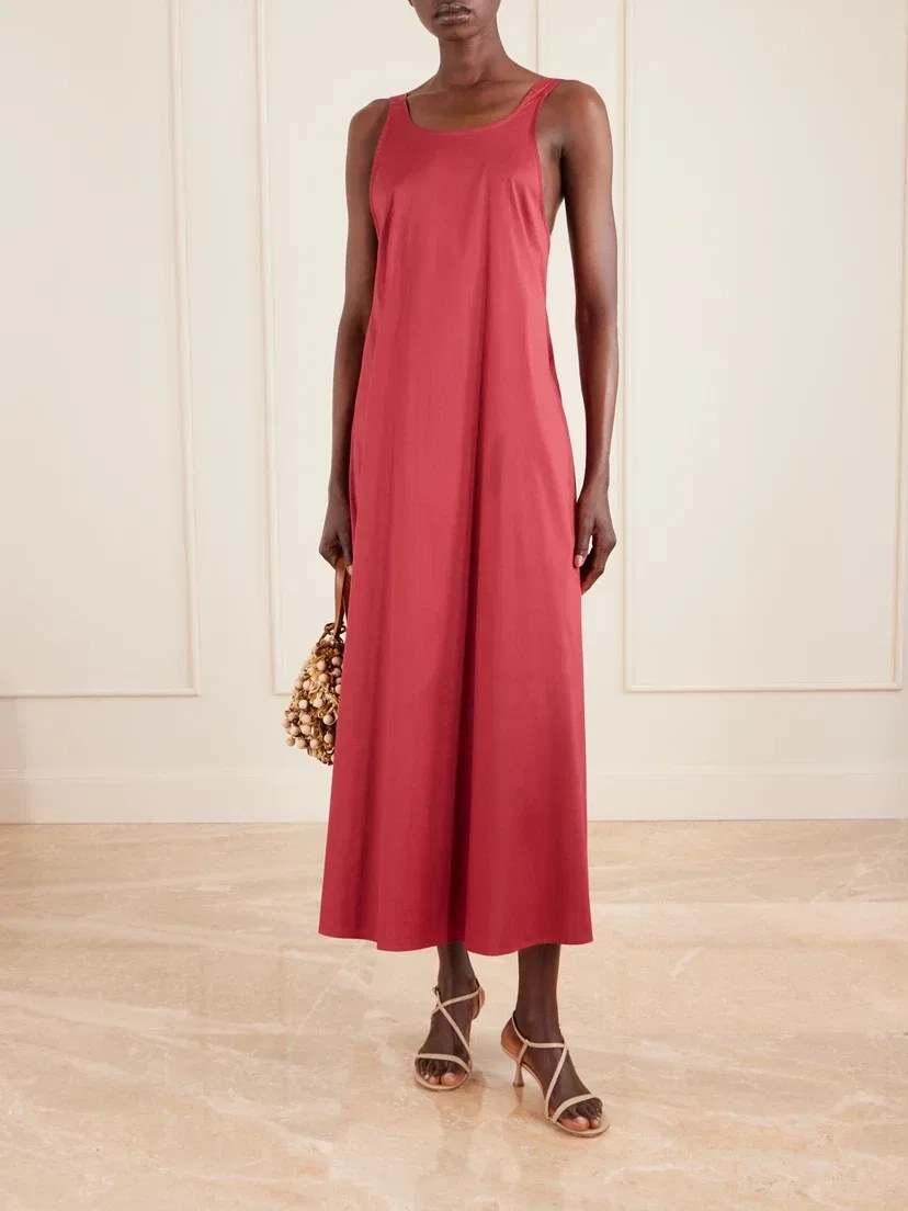 Макси-платье из хлопкового тафты MAX MARA, бордовый — фото 2