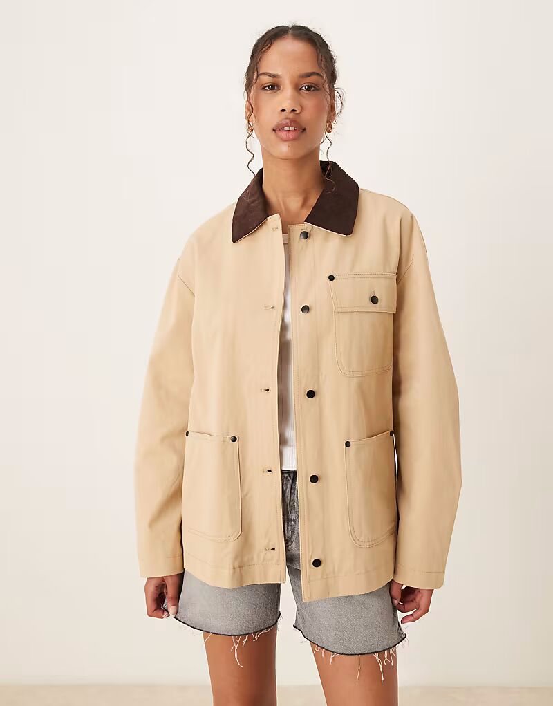 

Куртка-амбар ASOS DESIGN с чистым вельветовым воротником в каменном цвете