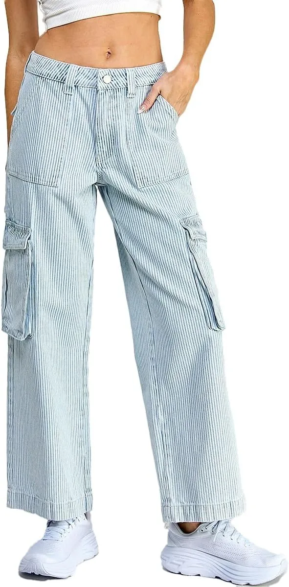 

Женские джинсы-карго Kedera в полоску, высокие, мешковатые, прямые