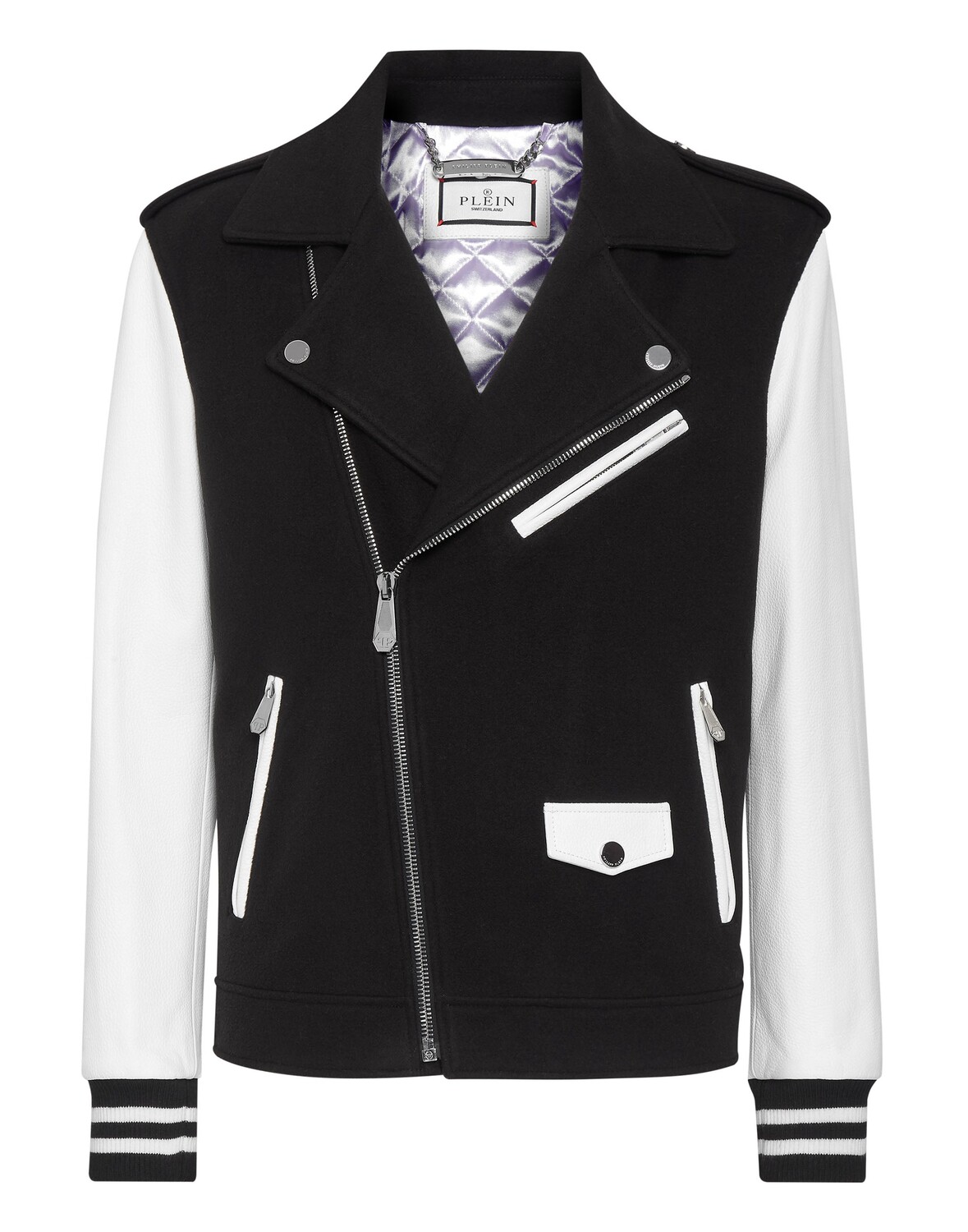 

Байкер из шерсти и кожи Philipp Plein, цвет Black / White
