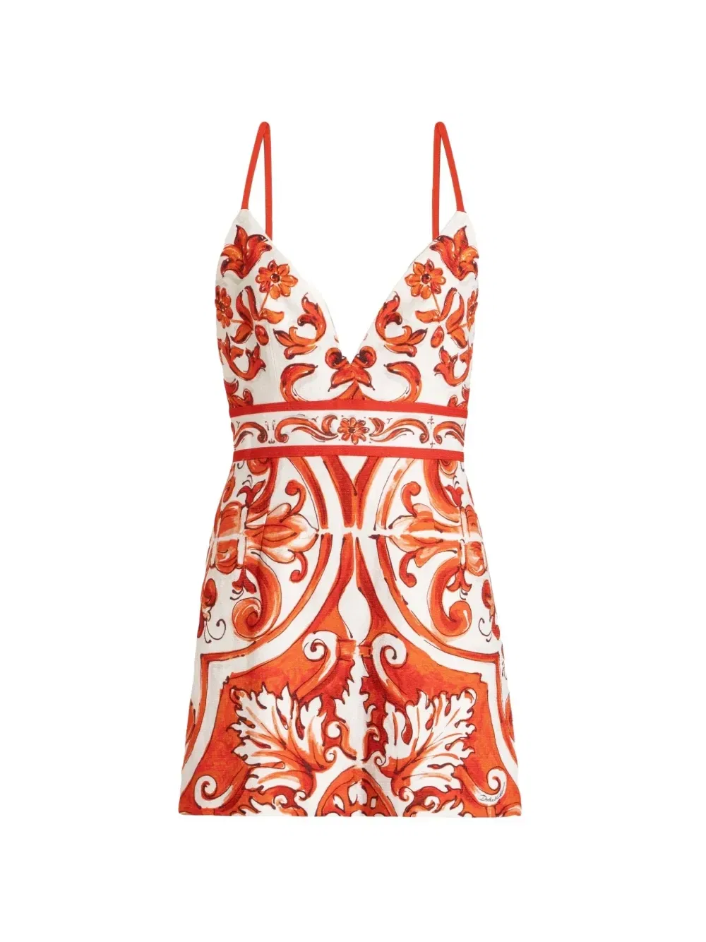 Длинное матовое платье с майоликовым принтом Dolce & Gabbana, белый
