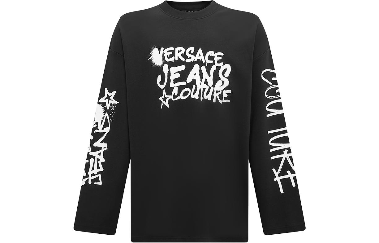 

Футболка с длинным рукавом с принтом логотипа VERSACE JEANS COUTURE, черный