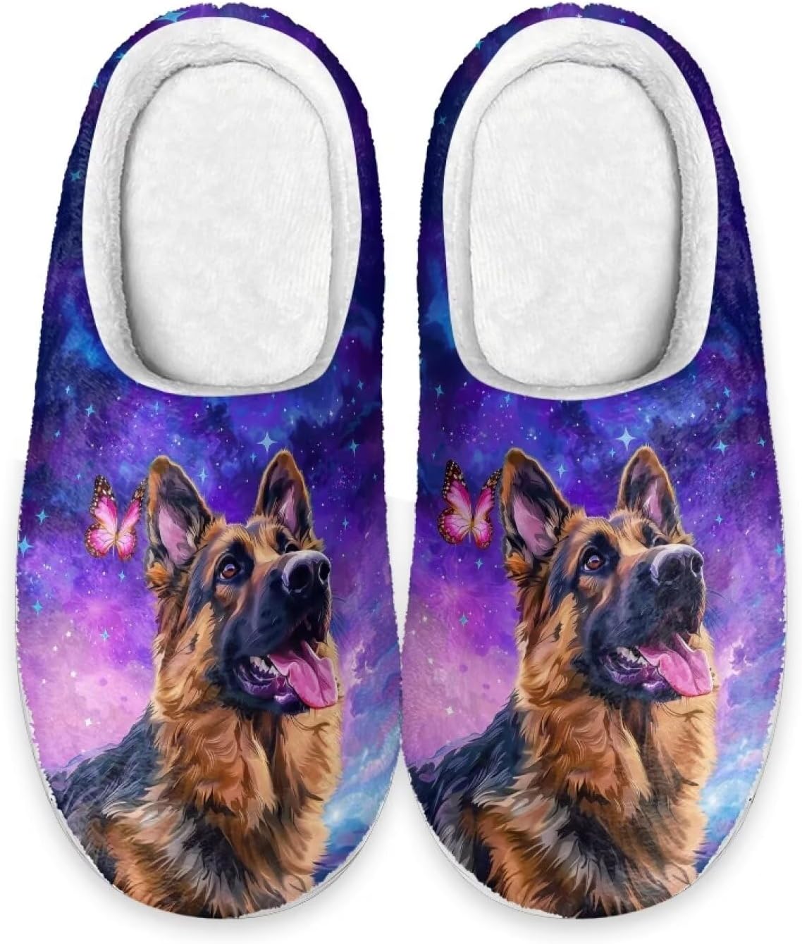 

Тапочки Xpyiqun для мужчин и женщин, зимние теплые домашние тапочки, нескользящие, мягкие и уютные, German Shepherd Dog Galaxy Butterfly Cute