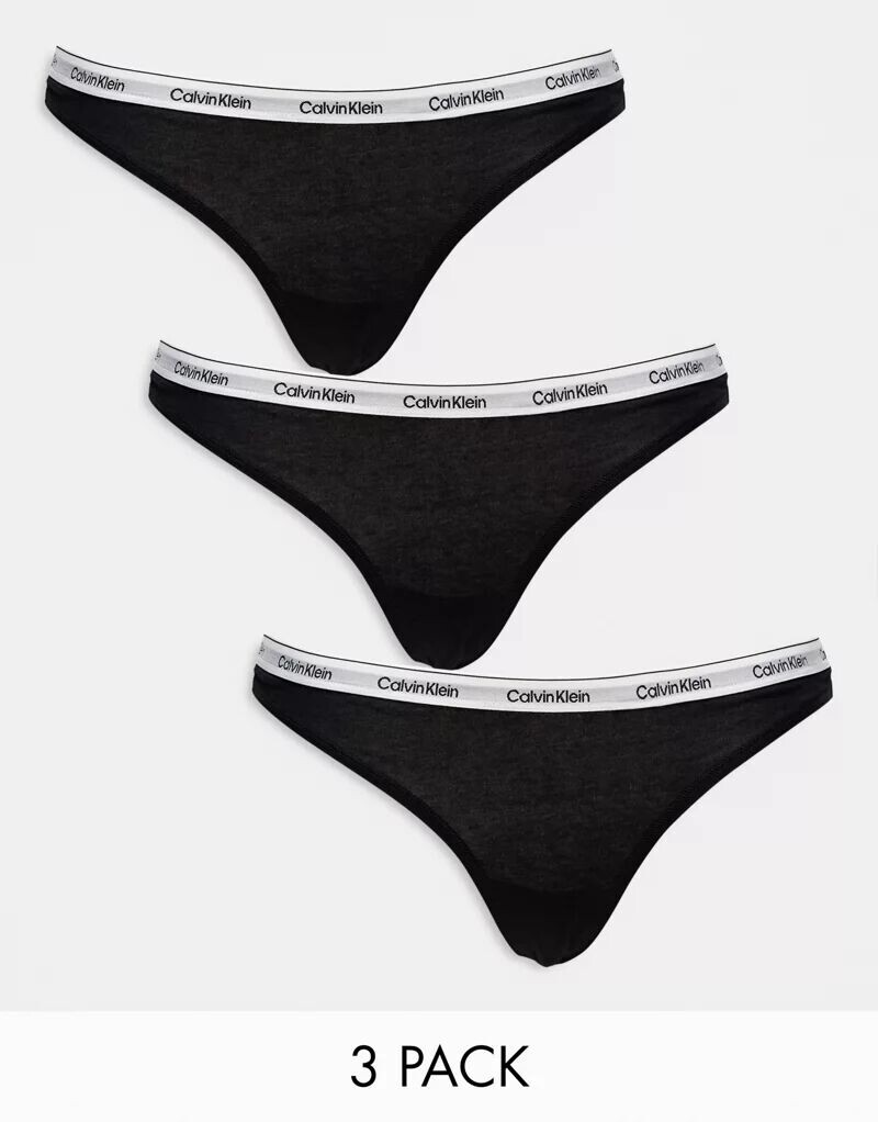 Черные трусы-стринги Calvin Klein Modern Logo (3 шт.)