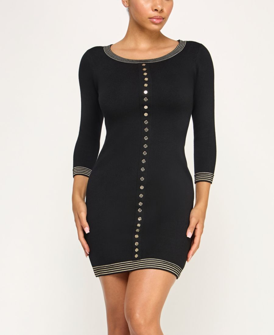 

Детское облегающее платье-свитер в полоску с люрексом и мини-пуговицами INVITEE, BLACK