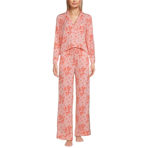 

Женский пижамный комплект из двух частей: верха и штанов Lands' End, цвет coral snow floral