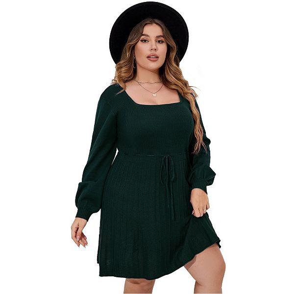 

Женское платье-свитер oversize с квадратным вырезом и длинными рукавами Yesfashion, Dark Green